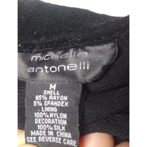 VTG Skirt Black Velvet boho fringed beaded Maxi 90s Michelle Antonelli elastic - Picture 4 of 10